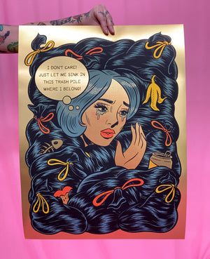 Trash Pile (Framed Limited Edition of 1 Gold Foil Screen Print from Tragic Girls)